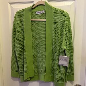 NWT Kasper Vibrant Green Open Knit Cardigan